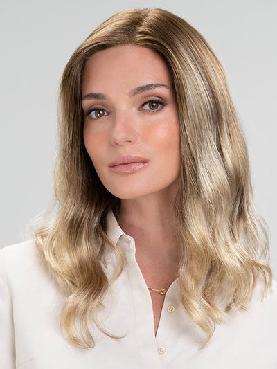 S14-26/88RO SUNSHINE | Medium Natural-Ash Blonde & Medium Red-Gold Blonde Blend roots to midlength, Light Natural Gold Blonde Blend midlength to ends