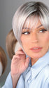SILVER-STONE-R | Silver Medium Brown Blend That Transitions To More Silver Then Medium Brown Then To Silver Bangs with Black Roots