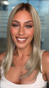 Roxie wearing SLONE by RENE OF PARIS in BUTTERCREAM BLONDE R | Light Ash Blonde, Medium Honey Blonde, and Pale Gold Hues blended