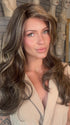 Madeline wearing LILLY by BELLETRESS in CHOCOLATE BUTTERCREAM R | Medium and Dark Brown Rooted with a Blend of Medium Brown and Dark Blonde