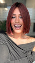 Roxie wearing CUTTING EDGE by GABOR in GF132SS SANGRIA | Intense Fiery Red with dark roots and blended highlights for dimension and depth
