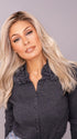ROXIE wearing MILANO by BELLETRESS in MILKSHAKE BLONDE R | A mixture of Light Sandy Brown, Highlighted with Light Ash Blonde with a Hint of Light Platinum Blonde with a Medium Root Color
