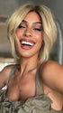 Roxie wearing JADORE DELUXE by ELLEN WILLE in PEARL BLONDE ROOTED | Pearl Platinum and Lightest Ash Blonde with Medium Ash Blonde Blend and Shaded Roots
