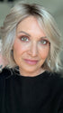 Emily H. wearing ESPRIT SMALL SOFT in PEARL BLONDE ROOTED | Pearl Platinum and Lightest Ash Blonde with Medium Ash Blonde Blend and Shaded Roots
