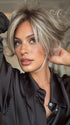 Roxie wearing MILLION DOLLAR BABE by TRESSALLURE in 52/38/49/R8 | 3 Tones of Grey blended with Dark Brown Roots