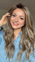 Sandy wearing RUNWAY REHEARSAL by RAQUEL WELCH in RL12/22SS SHADED CAPPUCCINO | Light Golden Brown Evenly Blended with Cool Platinum Blonde Highlights and Dark Roots