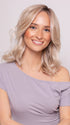 Ava wearing BRADSHAW by BELLETRESS in MILKSHAKE BLONDE R | A mixture of Light Sandy Brown, Highlighted with Light Ash Blonde with a Hint of Light Platinum Blonde with a Medium Root Color