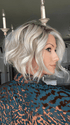 Jenna @jenna_fail wearing TREND ALERT by GABOR in color GF19-23SS BISCUIT | Light Ash Blonde Evenly Blended with Cool Platinum Blonde with Dark Roots