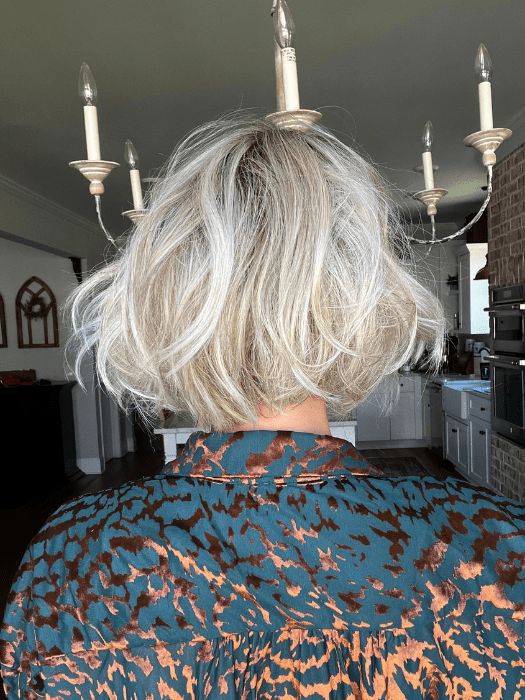 Jenna @jenna_fail wearing TREND ALERT by GABOR in color GF19-23SS BISCUIT | Light Ash Blonde Evenly Blended with Cool Platinum Blonde with Dark Roots