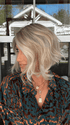 Jenna @jenna_fail wearing TREND ALERT by GABOR in color GF19-23SS BISCUIT | Light Ash Blonde Evenly Blended with Cool Platinum Blonde with Dark Roots
