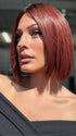 Roxie wearing CUTTING EDGE by GABOR in GF132SS SANGRIA | Intense Fiery Red with dark roots and blended highlights for dimension and depth