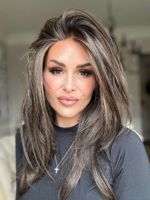 Crystal Honeycutt @crystallhoneycutt wears SCENE STEALER by RAQUEL WELCH in RL4/10SS ICED JAVA | Off Black shaded with Dark Brown