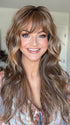 Sandy wearing GAIA by BELLETRESS in JAMOCA-ALMOND-FUDGE-R | Deep mocha brown blended with subtle golden almond undertones and fudge-like highlights to create a rich brunette hue