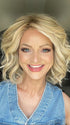Sandy @i_be_wiggin wearing ECLAT by ELLEN WILLE in color SANDY-BLONDE-ROOTED | Medium Honey Blonde, Light Ash Blonde, and Lightest Reddish Brown blend with Dark Roots