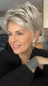Donna @style.me.ageless wearing GILDA MONO by ELLEN WILLE in color IVORY BLONDE SHADED 101.14.1001 | Pearl platinum with dark ash blonde and silver white blend with dark shaded roots