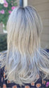 Natalie Gray @vanish.into.thin.hair wearing VOICE by ELLEN WILLE in color STONEGREY ROOTED 58.51.56 | Grey with Black/Dark Brown and Lightest Blonde Blend with Shaded Roots