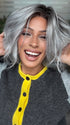 Roxie wearing ESPRIT by Ellen Wille in METALLIC GREY ROOTED 60.51 Pearl White, Darkest/Lightest Brown with Grey Blend with Shaded Roots