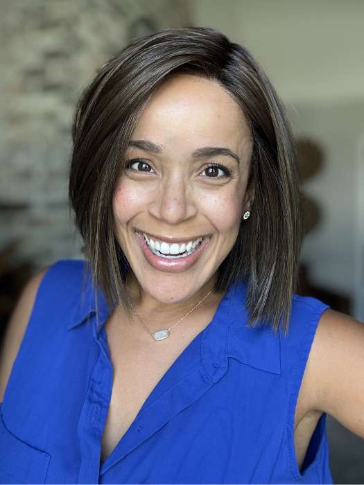 Brea @getwiggywithbrea wearing LIA II by ELLEN WILLE in color COFFEE BROWN ROOTED 6.8.4 | Dark Brown, Medium Brown and Darkest Brown with Dark Shaded Roots