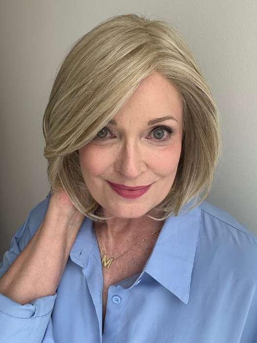 Mel B. @mels.be.ageless wearing MONTECITO by BELLETRESS in color CAKE BATTER BLONDE | Neutral Beige Color Blonde mixed with Medium and Dark Blonde, Highlighted with Ash Blonde