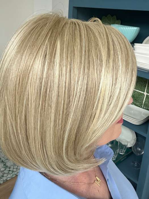 Mel B. @mels.be.ageless wearing MONTECITO by BELLETRESS in color CAKE BATTER BLONDE | Neutral Beige Color Blonde mixed with Medium and Dark Blonde, Highlighted with Ash Blonde