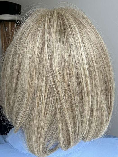 Mel B. @mels.be.ageless wearing MONTECITO by BELLETRESS in color CAKE BATTER BLONDE | Neutral Beige Color Blonde mixed with Medium and Dark Blonde, Highlighted with Ash Blonde