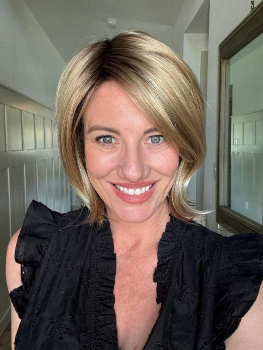 Jenny B. @thewiggygirl wearing KYLA by JON RENAU in color 12FS8 SHADED PRALINE | Light Gold Brown, Light Natural Gold Blonde & Pale Natural Gold-Blonde Blend, Shaded with Medium Brown