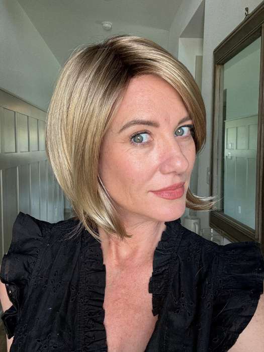 Jenny B. @thewiggygirl wearing KYLA by JON RENAU in color 12FS8 SHADED PRALINE | Light Gold Brown, Light Natural Gold Blonde & Pale Natural Gold-Blonde Blend, Shaded with Medium Brown