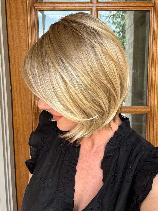 Jenny B. @thewiggygirl wearing KYLA by JON RENAU in color 12FS8 SHADED PRALINE | Light Gold Brown, Light Natural Gold Blonde & Pale Natural Gold-Blonde Blend, Shaded with Medium Brown