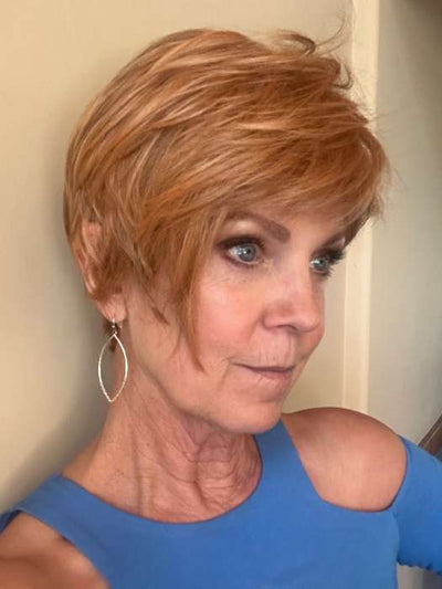 Susan Sparks @an_affair_with_hair wearing PALO ALTO by BELLETRESS in color SIENNA SPICE | A true light strawberry blonde/red with low light and highlights