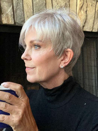 Sparky @an_affair_with_hair wearing JUMP by ELLEN WILLE in color SNOW MIX 60.56.58 | Pearl White, Lightest Blonde, and Black/Dark Brown with Grey Blend