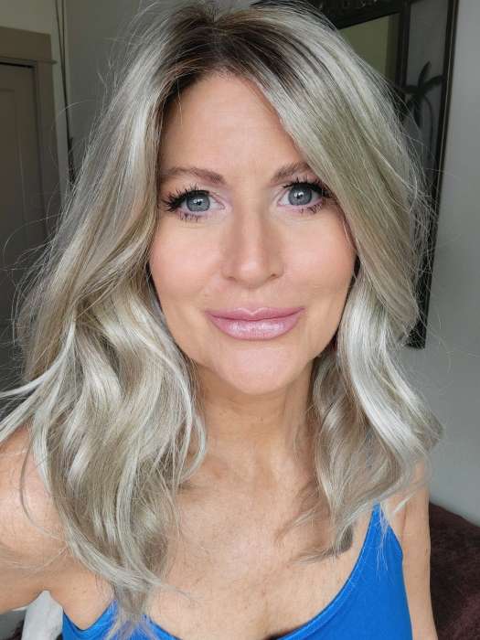 Natalie @vanish.into.thin.hair wearing WILLOW by JON RENAU in color FS17/101S18 PALM SPRINGS BLONDE | Light Ash Blonde with Pure White Natural Violet Bold Highlights, Shaded with Dark Natural Ash Blonde