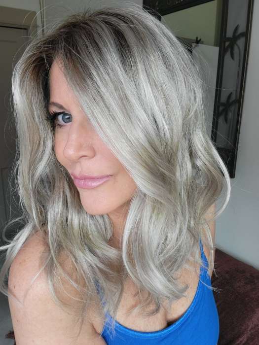 Natalie @vanish.into.thin.hair wearing WILLOW by JON RENAU in color FS17/101S18 PALM SPRINGS BLONDE | Light Ash Blonde with Pure White Natural Violet Bold Highlights, Shaded with Dark Natural Ash Blonde