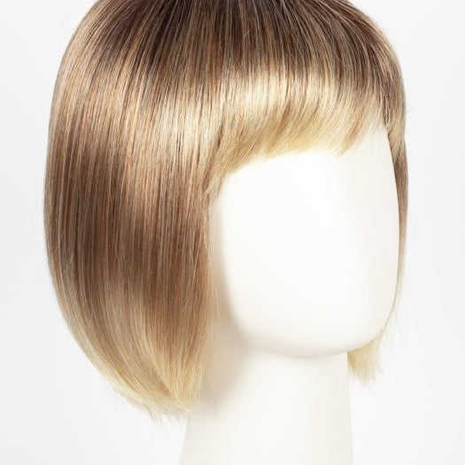 MELTED-SUNSET | Medium brown roots that melt into a peachy light brown blend layered on top of apricot blonde and intense gold blonde at nape