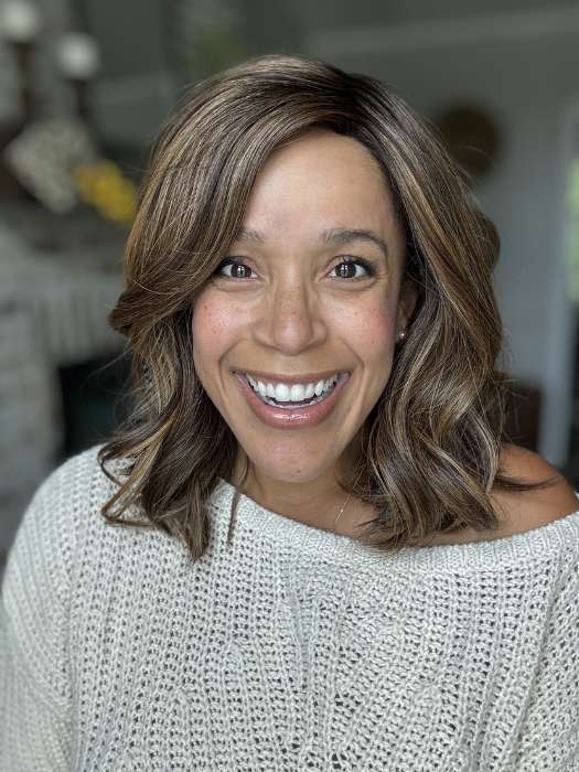 Brea @getwiggywithbrea wearing VERO by RENE OF PARIS in color MARBLE-BROWN | Medium Brown and Light Honey Brown 50/50 blend