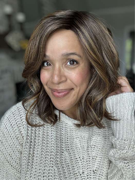 Brea @getwiggywithbrea wearing VERO by RENE OF PARIS in color MARBLE-BROWN | Medium Brown and Light Honey Brown 50/50 blend