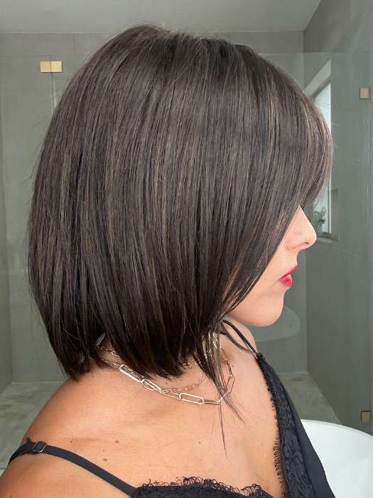 Lorena @faux.hurr.lifee wearing ALVA by NORIKO in color DARK-CHOCOLATE | Dark Brown and Medium Brown Evenly Blended