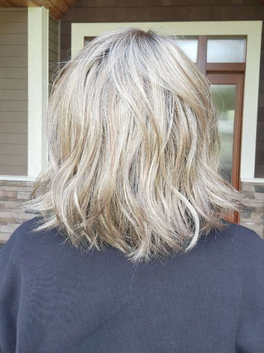 Natalie @vanish.into.thin.hair wearing DESTINY by ELLEN WILLE in color SAND MULTI ROOTED | Lightest Brown and Medium Ash Blonde Blend with Light Brown Roots