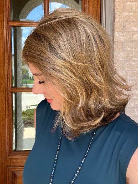 Jenny B. @thewiggygirl wearing CLARA by RENE OF PARIS in color GOLDEN-TRUFFLE-BLOND | Champagne Blond with hints of Pale Cream and Shimmering Gold Highlights
