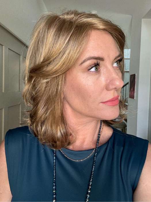 Jenny B. @thewiggygirl wearing CLARA by RENE OF PARIS in color GOLDEN-TRUFFLE-BLOND | Champagne Blond with hints of Pale Cream and Shimmering Gold Highlights
