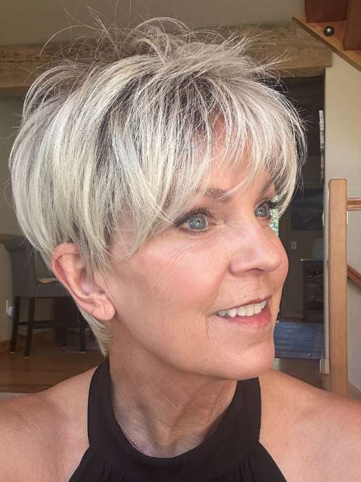 Susan @an_affair_with_hair wearing ELAN by ELLEN WILLE in color LIGHT-CHAMPAGNE-ROOTED 101.15.12 | Lightest Pale Blonde, Lightest Ash Blonde, and Light Golden Blonde with Dark Shaded Roots 