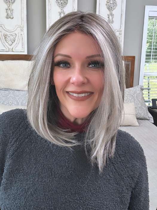 Marcie @wig.obsessed wearing UNDERCUT BOB by TRESSALLURE in color 56/60/R8 | Lightest Grey Blend Rooted Medium Brown