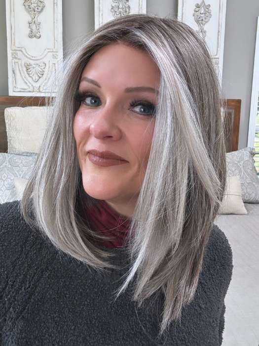 Marcie @wig.obsessed wearing UNDERCUT BOB by TRESSALLURE in color 56/60/R8 | Lightest Grey Blend Rooted Medium Brown