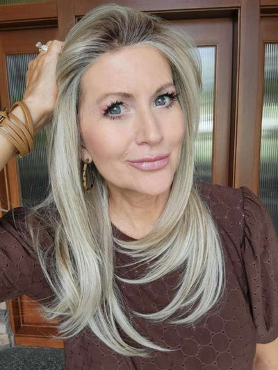 Natalie @vanish.into.thin.hair wearing LAUREN by BELLETRESS in color BURNT BISCUIT BLONDE | A Blend of Sand, Honey, and Creamy Soft Blonde with a Medium Root
