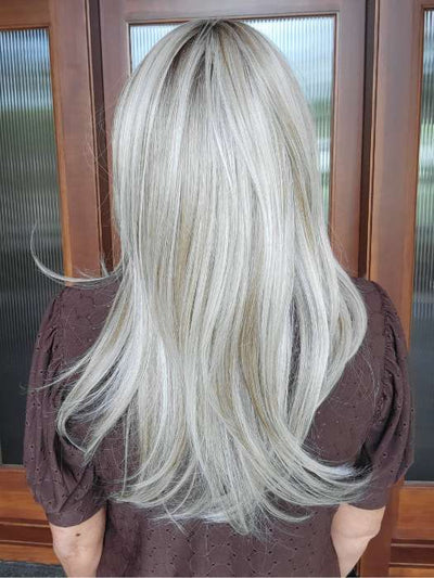 Natalie @vanish.into.thin.hair wearing LAUREN by BELLETRESS in color BURNT BISCUIT BLONDE | A Blend of Sand, Honey, and Creamy Soft Blonde with a Medium Root