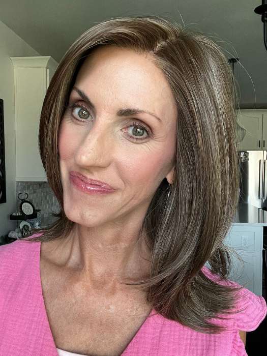 Lisa @beautifulyouwigreviews wearing GENOVA by BELLETRESS in color COOLEST ASH BROWN | A combination of Light Ash Brown, Cool Medium Brown and a hint of Dark Blonde

