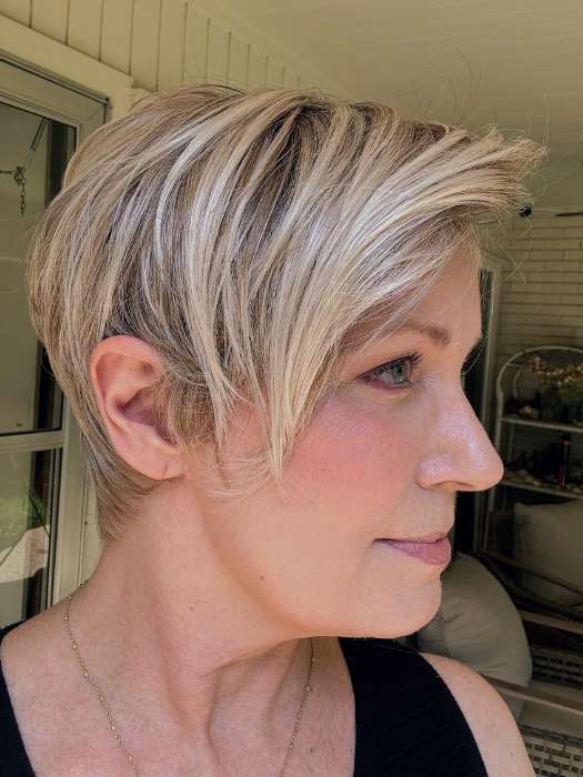 Mel B. @mels.be.ageless wearing SAN FRANCISCO by BELLETRESS in color MILKSHAKE BLONDE R | A mixture of Light Sandy Brown, Highlighted with Light Ash Blonde with a Hint of Light Platinum Blonde with a Medium Root Color
