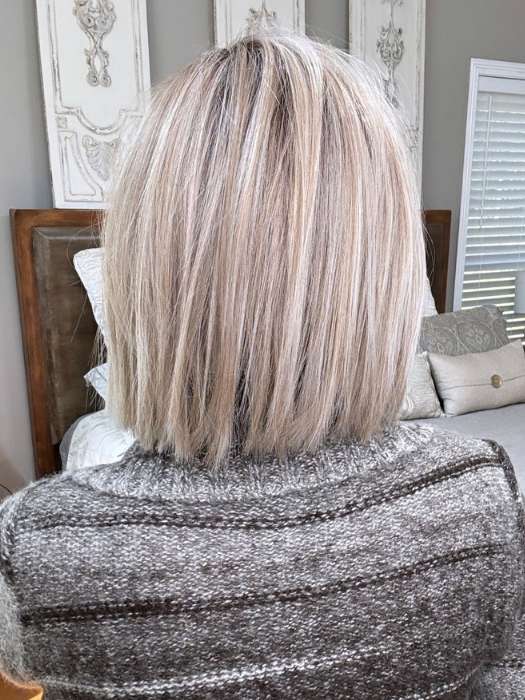 Marcie @wig.obsessed wearing LIA II by ELLEN WILLE in color PEARL BLONDE ROOTED 101.24.20 | Pearl Platinum, Lightest Ash Blonde and Light Strawberry Blonde Blend with Dark Shaded Roots
