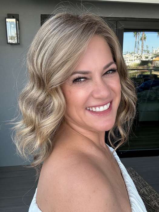 Susan Cooke @wigs_with_wisdom wearing JULIANNE LITE by JON RENAU in color 24BT18S8 SHADED MOCHA | Medium Natural Ash Blonde & Light Natural Gold Blonde Blend, Shaded with Medium Brown
