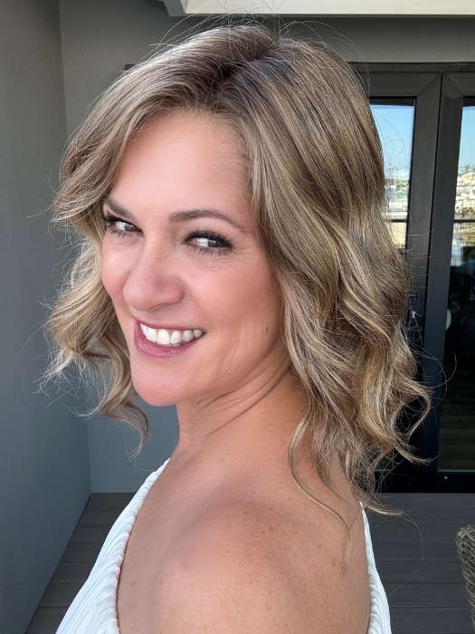 Susan Cooke @wigs_with_wisdom wearing JULIANNE LITE by JON RENAU in color 24BT18S8 SHADED MOCHA | Medium Natural Ash Blonde & Light Natural Gold Blonde Blend, Shaded with Medium Brown
