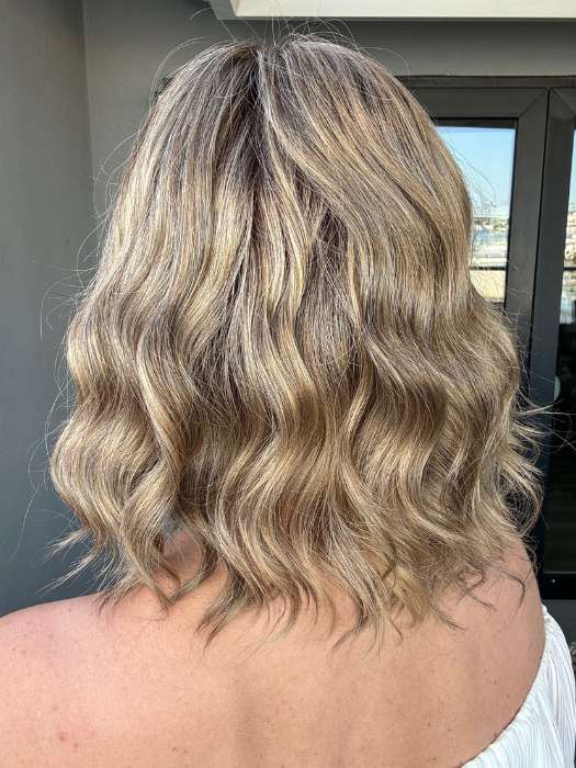 Susan Cooke @wigs_with_wisdom wearing JULIANNE LITE by JON RENAU in color 24BT18S8 SHADED MOCHA | Medium Natural Ash Blonde & Light Natural Gold Blonde Blend, Shaded with Medium Brown
